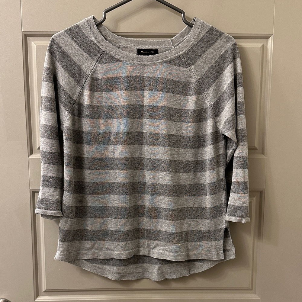 Massimo Dutti Gray Striped Long Sleeve Tee